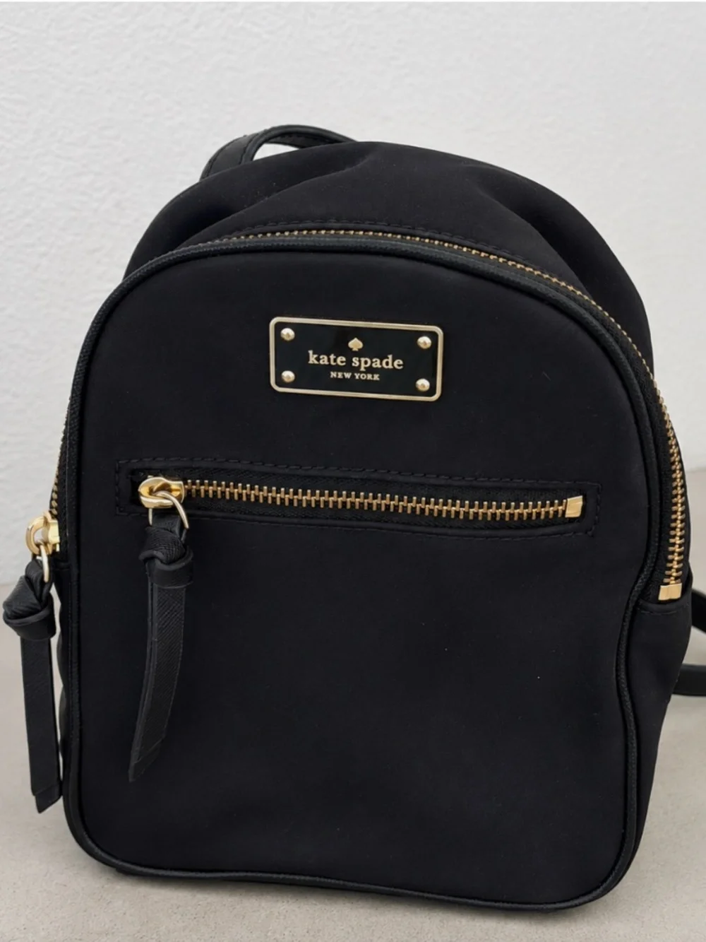 Kate Spade New York Black Nylon Mini Backpack Gold Hardware Adjustable Straps